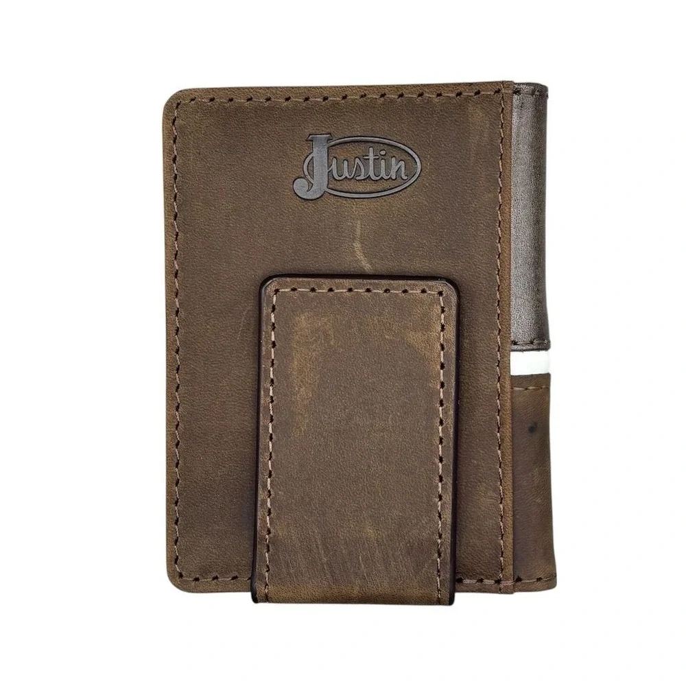 Justin Men's Brown Leather Slim‎ Fold Wallet RFID Western Style